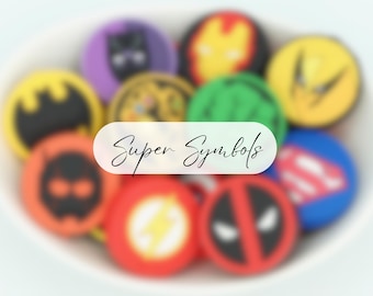 Superhero Symbols PVC Focal Beads | *2-Packs & Full Character Sets* | Pen, Keychain and Craft Beads