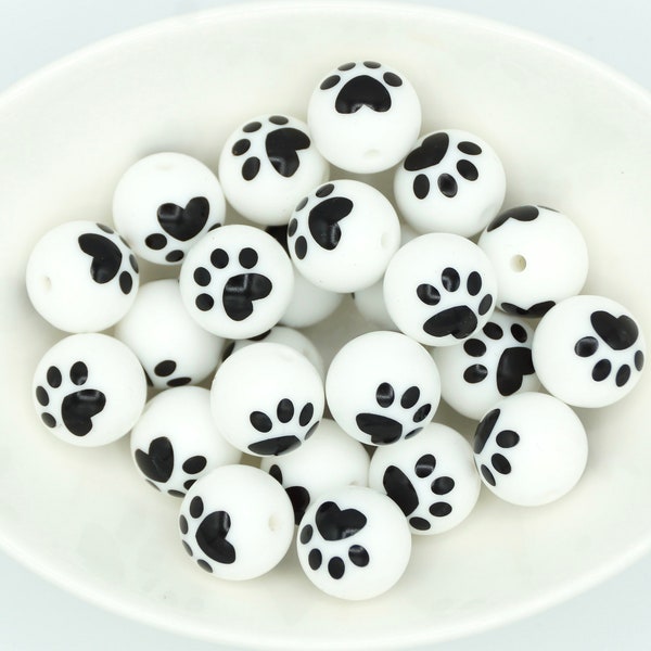 Paw *5 Bead Pack* | Silicone Print Bead | 15 mm | DIY craft projects | non-toxic and washable beads