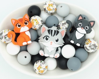Cat Silicone Bead Mix | 25 Pack Craft Beads | 15mm/Focal Beads