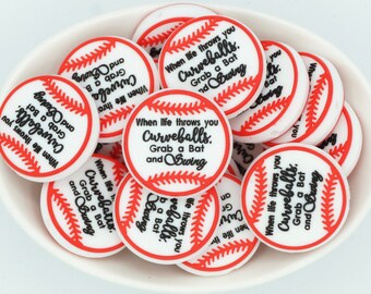 When Life Throws You Curveballs *2 & 5 Bead Packs* | Silicone Focal Bead | Baseball Bead | DIY craft projects | non-toxic and washable beads