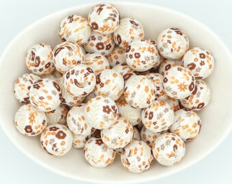 Boho Herbst Silikon Print Bead l *5er Perlenpackung* | 12 mm ODER 15 mm