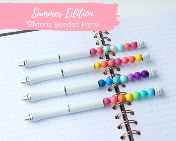 Beaded Fidget Pen summer Edition Silicone Beads Sensory Stress Relief Fidget  Toy Kids & Adults Supports Mental Health 