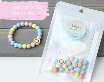 Silicone Bracelet Kit | Pastel Smiley | 9 mm or 6 mm Beads | Kids & Adults