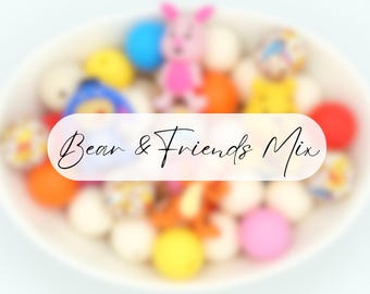Bear & Friends Silicone Bead Mix | 25 Pack Craft Beads | 15mm/Focal Beads