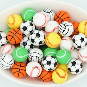Sports Silicone Print Beads | *5 Bead Packs* | DIY craft projects | non-toxic and washable beads
