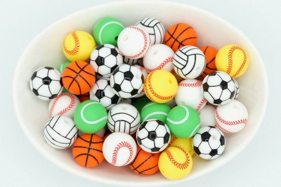 Cuentas de silicona con estampado deportivo *Paquetes de cuentas*  Proyectos de manualidades de bricolaje Cuentas no tóxicas y lavables - Main Image