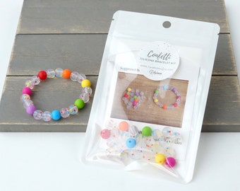DIY Bracelet Kit - rainbow confetti silicone beads | make your own jewellery | craft | party favour | kids & adults | supports mental health