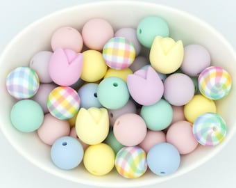 Pastel Tulip Silicone Bead Mix | 25 Pack Craft Beads | 15mm/Focal Beads