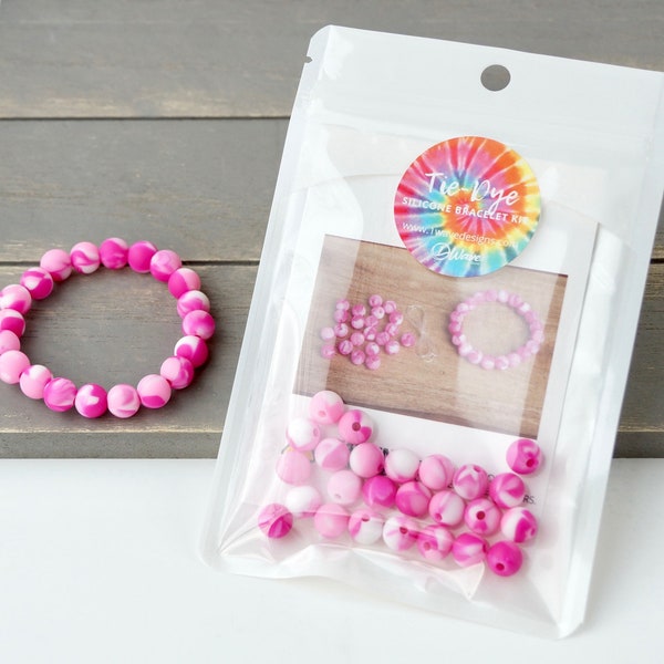 DIY Bracelet Kit - pink tie-dye silicone beads | make your own jewellery | craft | party favour | kids & adults | supports mental health