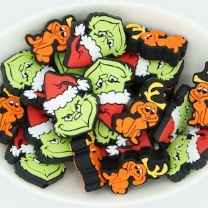 Cuentas de silicona con forma de Papá Noel o perro / Paquetes de 2 y 5 cuentas / Cuentas navideñas / Invierno / Proyectos de manualidades / Cuentas no tóxicas y lavables