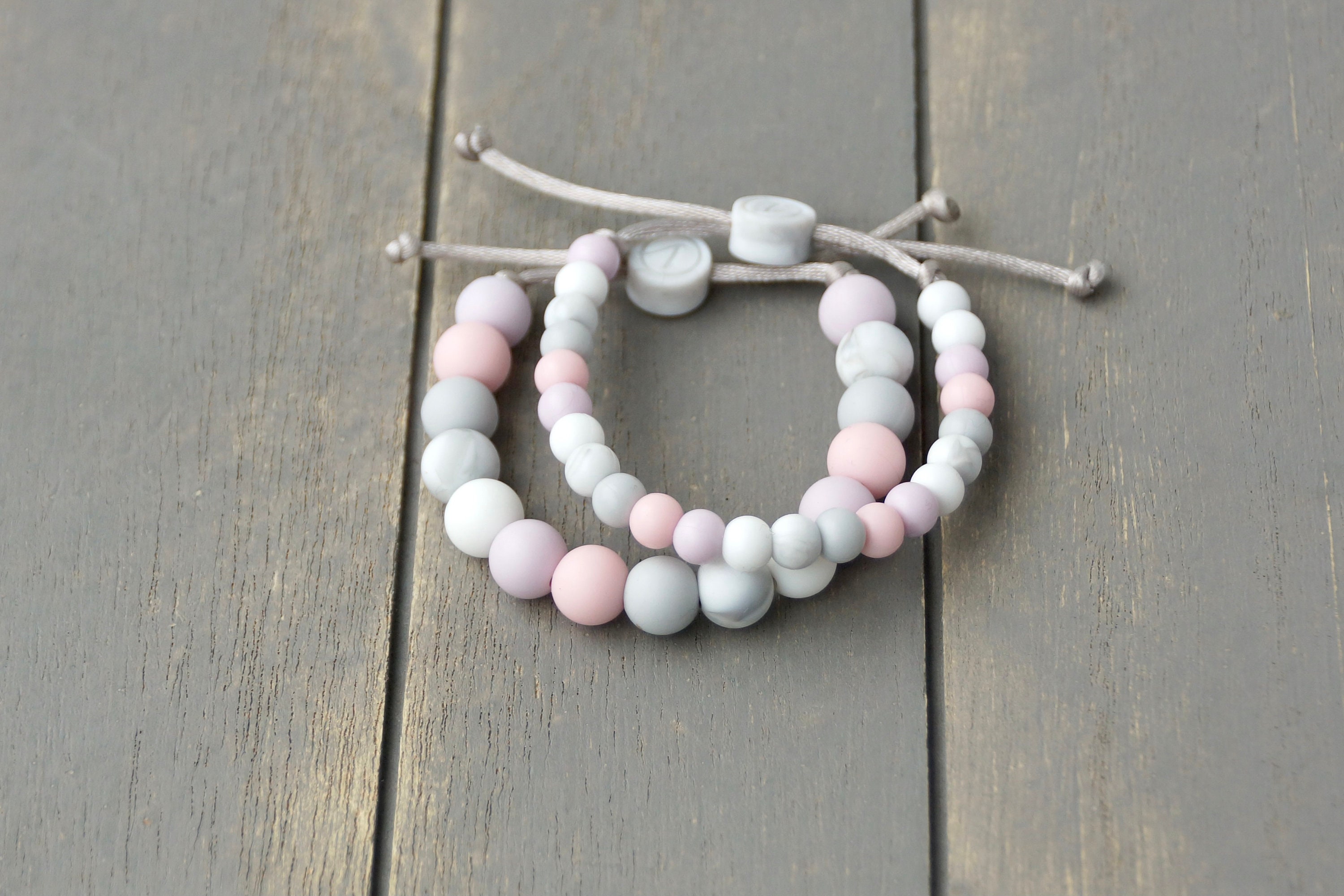 Adjustable Silicone Bracelet (Rose Quartz) | 6 mm or 9 mm beads | washable and lightweight | kids & adults | supports mental health