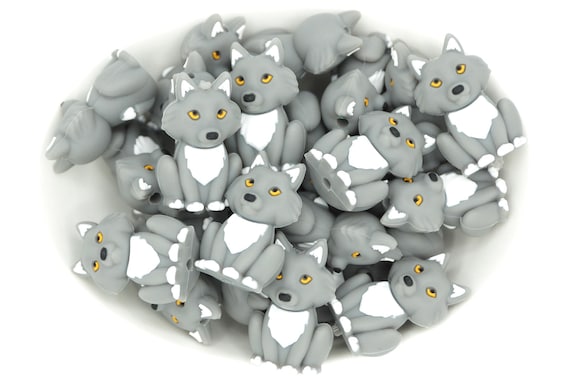 12PCS Cats Silicone Focal Beads - Gray & Pink Animal Beads For DIY Keychains & Pens