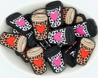 Leopard Print Latte *5 Bead Packs* | Silicone Focal Bead | Coffee Bead | DIY craft projects | non-toxic and washable beads