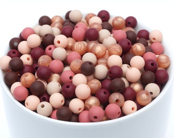 Mix di perline in silicone color rosa bordeaux da 9 mm / Forniture per gioielli fai da te / Confezioni da 50/100/250 perline / Colori autunnali