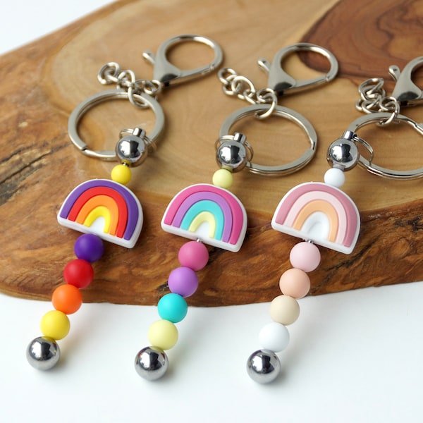 Fidget Keychain (Rainbow) | NEW! | Silicone Beads | Sensory | Backpack Tag | Keyring and Clip | Kids & Adults | Supports Mental Health