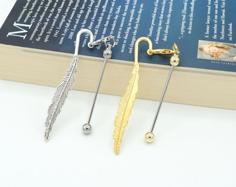 Marcapáginas con cuentas (pluma) / Paquetes de 2 y 5 / Metal / Con cuentas / Varios colores / Crea tu propio marcapáginas / Material para manualidades