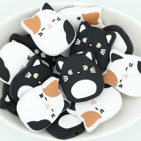 Squish Cat *2 & 5 Bead Packs* | Silicone Focal Bead | Animal Bead | DIY craft projects | non-toxic and washable beads