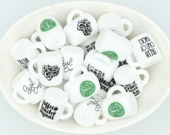 Coffee Cup Silicone Focal Beads | *2 & 5 Packs, Bead Mix* | Pen, Keychain and Craft Bead