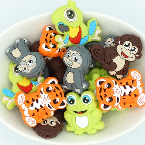 Jungle Animals *2 & 5 Bead Packs* | Silicone Focal Bead | Animal Bead | DIY craft projects | non-toxic and washable beads