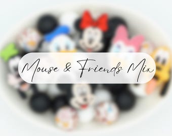 Mouse & Friends Silicone Bead Mix | 35 Pack Craft Beads | 15mm/Focal Beads