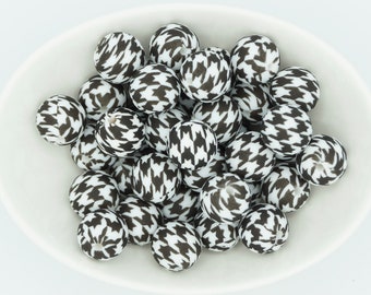 Houndstooth Print *5 Bead Pack* | Silicone Print Bead | 15 mm | DIY craft projects | non-toxic and washable beads