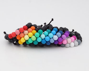 Adjustable Silicone Bracelet (Dark Ombre) | 6 mm or 9 mm beads | washable and lightweight | kids & adults | supports mental health