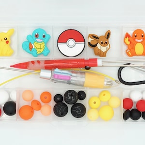 Silicone Bead Craft Kit (Character) | Focal beads | Beadable Pen & Pencil | Beadable Backpack Charm | Gift | Kids Craft | Glow Beads