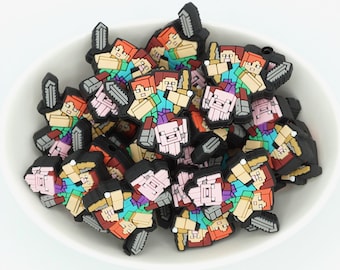 Block Characters PVC Focal Beads | *2 & 5-Packs* | Pen, Keychain and Craft Beads