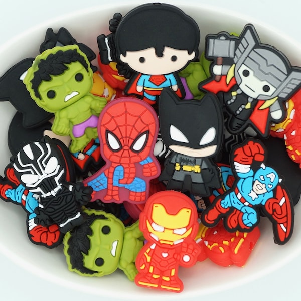 Superhero *2 & 5 Bead Packs* | Silicone Focal Bead | Character Bead | DIY craft projects | non-toxic and washable beads