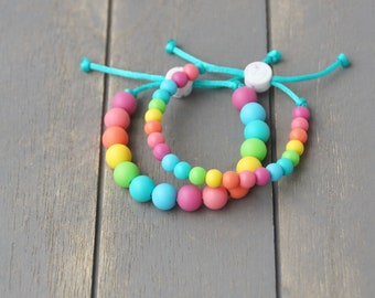 Adjustable Silicone Bracelet (Tropical Twist) | 6mm or 9mm Beads| Kids & Adults