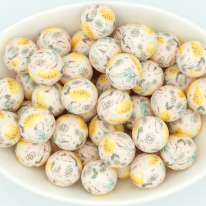 Lemon Squeeze *5 Bead Pack* | Silicone Print Bead | 15 mm | DIY craft projects | non-toxic and washable beads