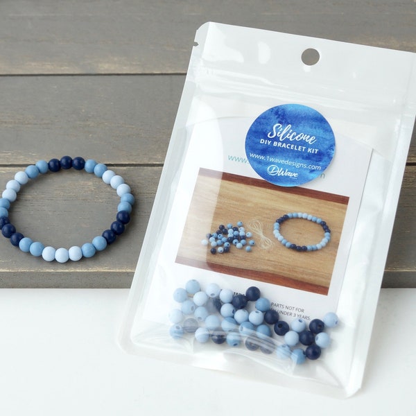 Silikon-Armband-Kit | Blaues Ombre | 9 mm oder 6 mm Perlen | Kinder & Erwachsene