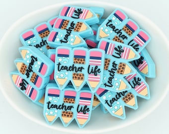 Teacher Life *2 & 5 Bead Packs* | Silicone Focal Bead | DIY craft projects | non-toxic and washable beads