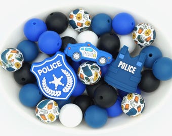 Police Silicone Bead Mix | 25 Pack Craft Beads | 15mm/Focal Beads