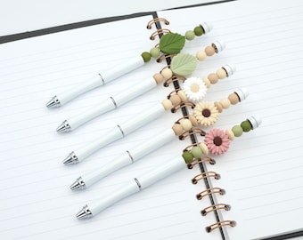 Beaded Fidget Pen or Pencil (Boho Flower & Leaf) | Silicone Beads | Sensory, Stress Relief