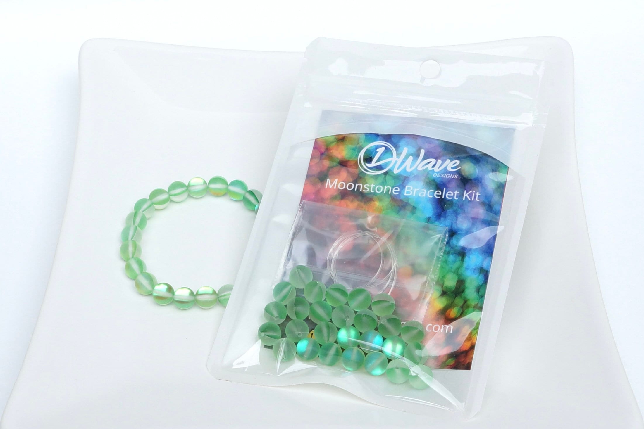 Buy DIY Bracelet Kit Emerald Moonstone Aura Glass Beads Iridescent