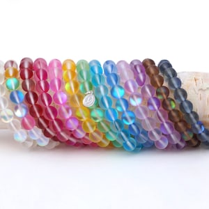 Moonstone Aura Glass Bracelet | 8mm Beads | Iridescent | Multiple Colours | Gift
