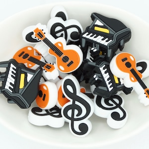 Music *2 & 5 Bead Packs* | Silicone Focal Bead | Guitar and Piano | Instrument Bead | DIY craft projects | non-toxic and washable beads