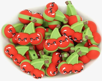 3D Cherry Silicone Focal Beads | *2 & 5 Packs* | Pen, Keychain and Craft Bead