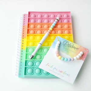 Silicone Pop It Gift Set (Pastel) | Notebook, Beaded Pen & Bracelet | Fidget | Sensory | Stress Relief | Supports Mental Health