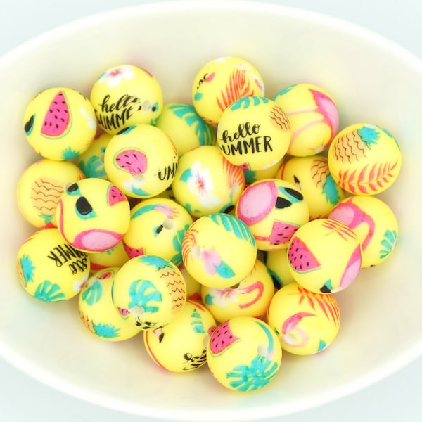 Hello Summer *5 Bead Pack* | Silicone Print Bead | 15 mm | DIY craft projects | non-toxic and washable beads