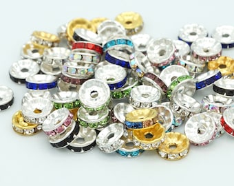 Rhinestone Metal Spacer Beads | 10mm | 25 & 50 Packs | DIY Jewellery and Craft Supplies