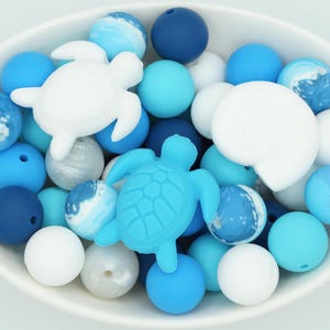 Ocean Mix (15 mm & Focal Silicone Beads) | Bulk Beads | 25 Bead Pack | Non-toxic Beads