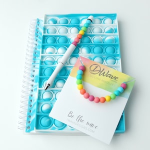 Silicone Pop It Gift Set (Tropical) | Notebook, Beaded Pen & Bracelet | Fidget | Sensory | Stress Relief | Supports Mental Health
