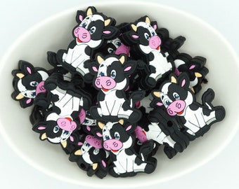 Cow *2 & 5 Bead Packs* | Silicone Focal Bead | Animal Bead | Farm Bead | DIY craft projects | non-toxic and washable beads