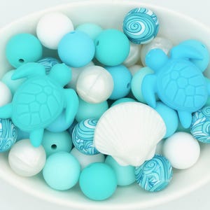 Tropical Ocean Mix (15 mm & Focal Silicone Beads) | Bulk Beads | 25 Bead Pack | Non-toxic Beads