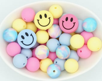 Smiley Silicone Bead Mix | 25 Pack Craft Beads | 15mm/Focal Beads