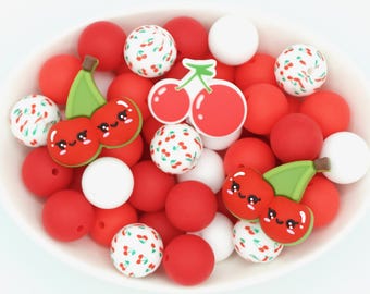 Cherry Silicone Bead Mix | 25 Pack Craft Beads | 15mm/Focal Beads