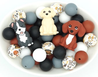 Dog Silicone Bead Mix | 25 Pack Craft Beads | 15mm/Focal Beads