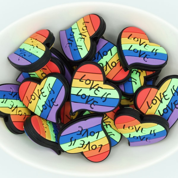 Love is Love *2 & 5 Bead Packs* | Silicone Focal Bead | Pride | LGBTQ | Rainbow Bead | DIY craft projects | non-toxic and washable beads